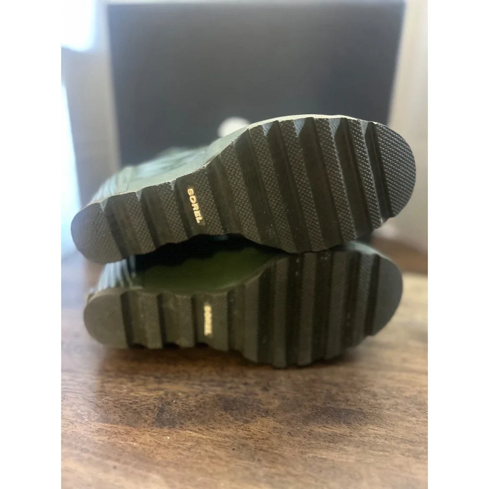 Sorel Joan Rain Wedge Chelsea Gloss Boots Nori Green Waterproof Womens 8.5